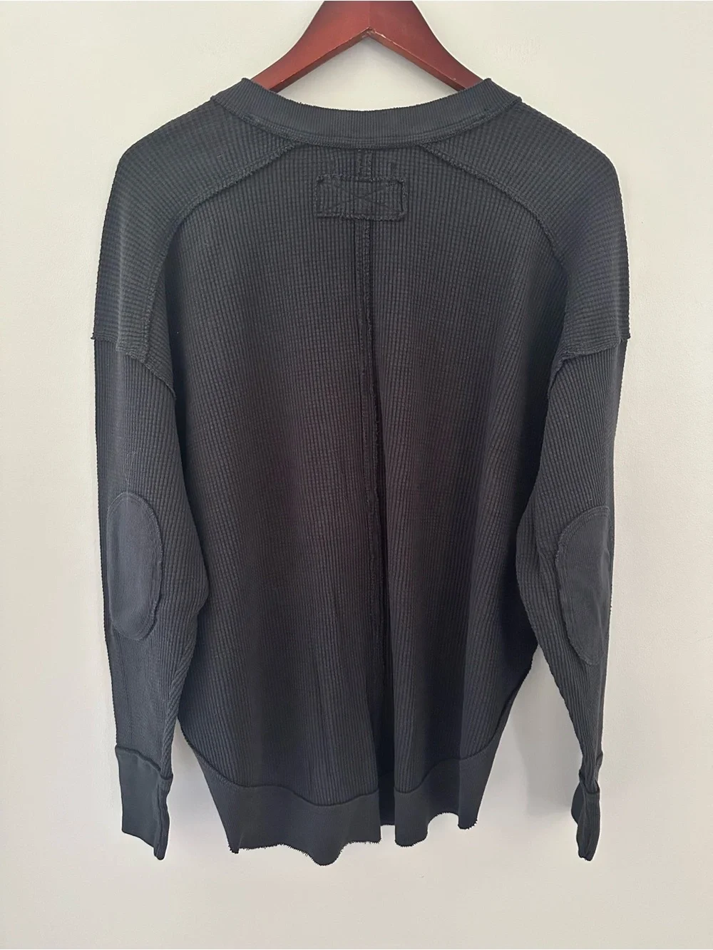 We The Free Relaxed Oversized Black Waffle Knit Thermal Top Sz Small - Picture 6 of 9